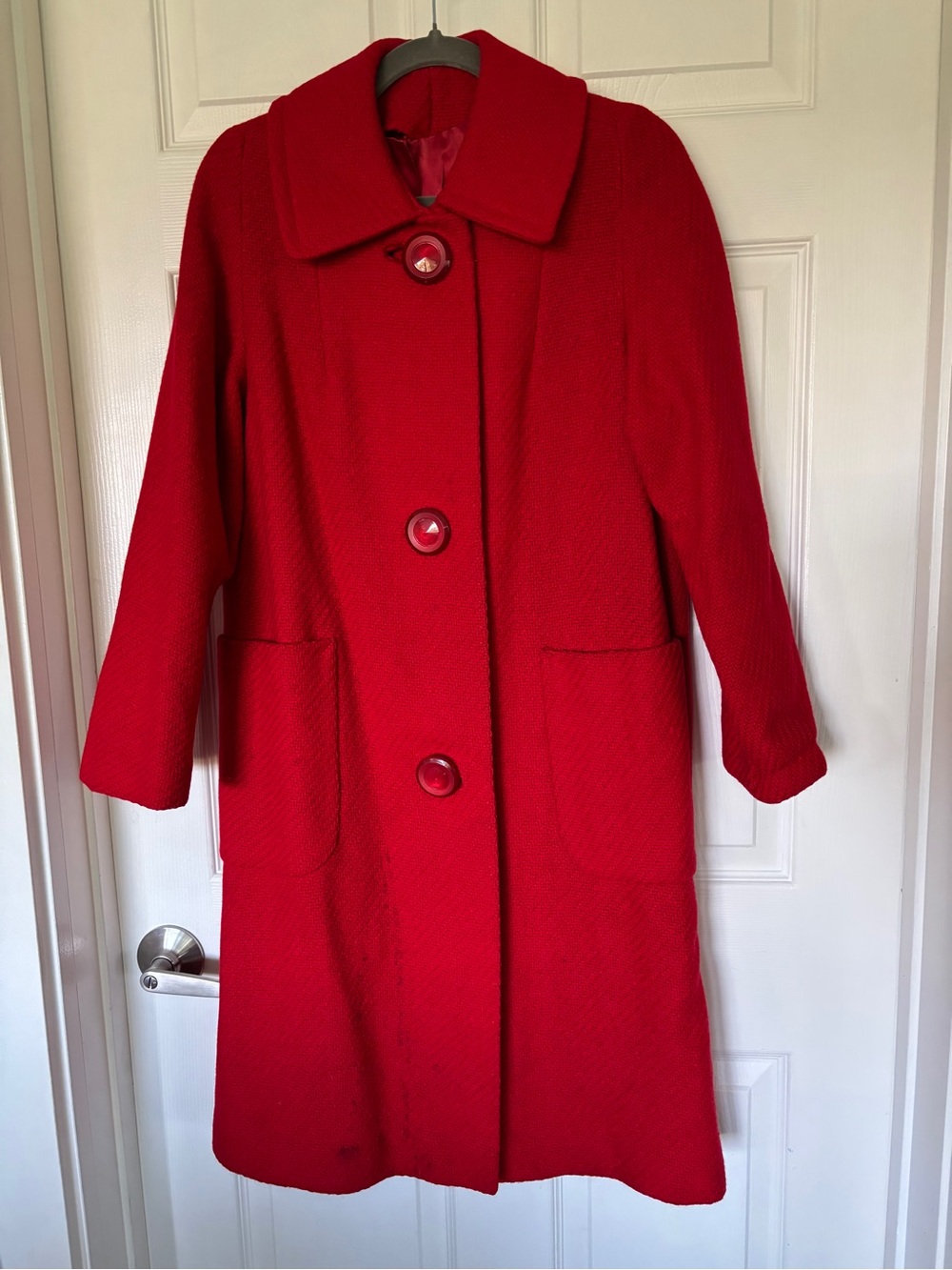 Vintage Red Wool Coat with Oversized Buttons